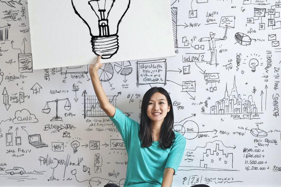 Woman Draw a Light bulb in White Board